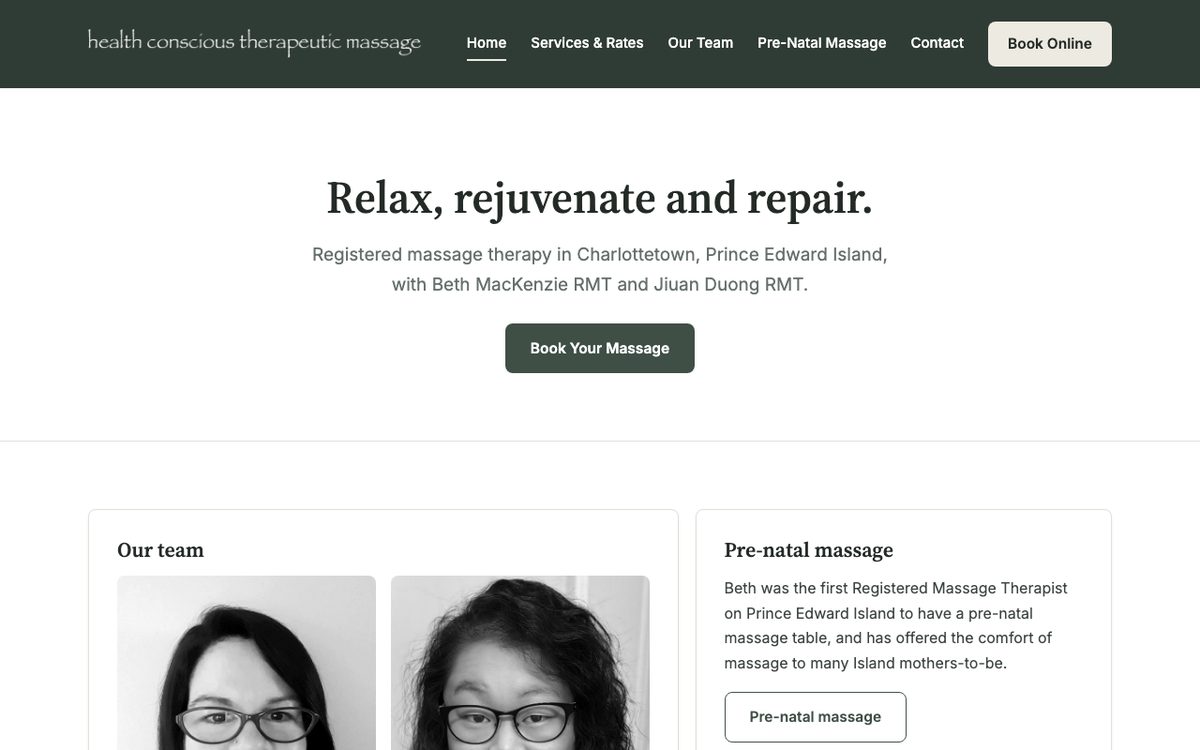 The Health Conscious Therapeutic Massage website I built